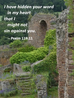Psalm 119:11 - I have hidden your word in my heart, that I might not sin against you.  Picture shows a castle ruin, Burg Montfort in Germany